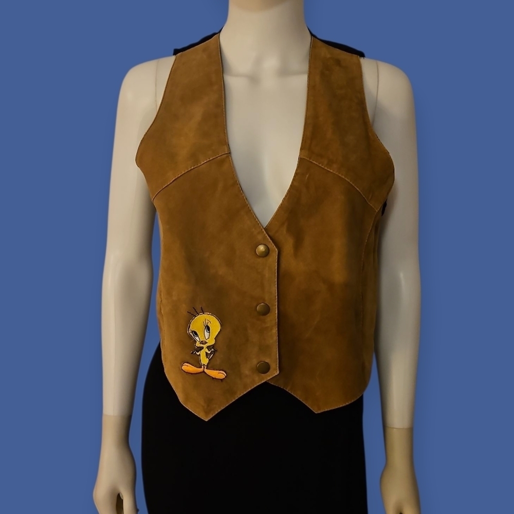 Vtg WARNER BROTHERS 1996 Looney Tunes Tweety Bird Suede Vest